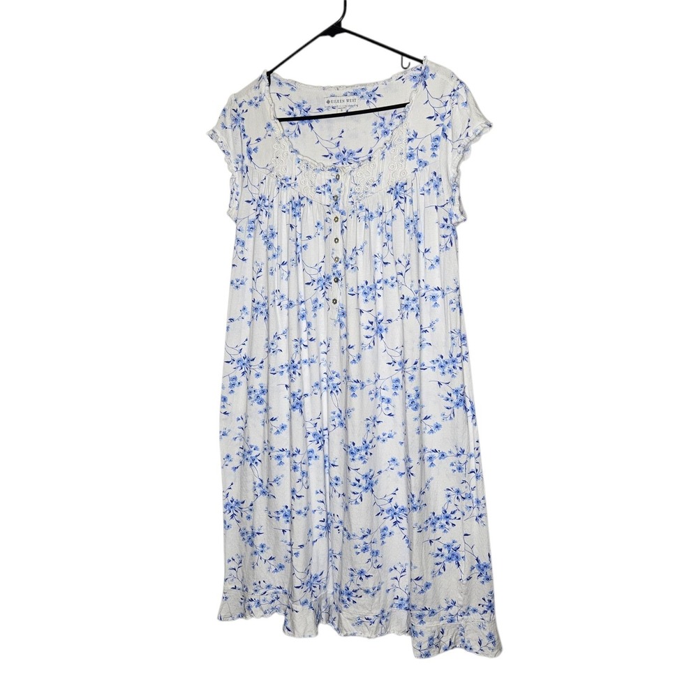 Eileen West Floral Nightgown Lace Trim Cottagecore Sleep Dress Size S‎